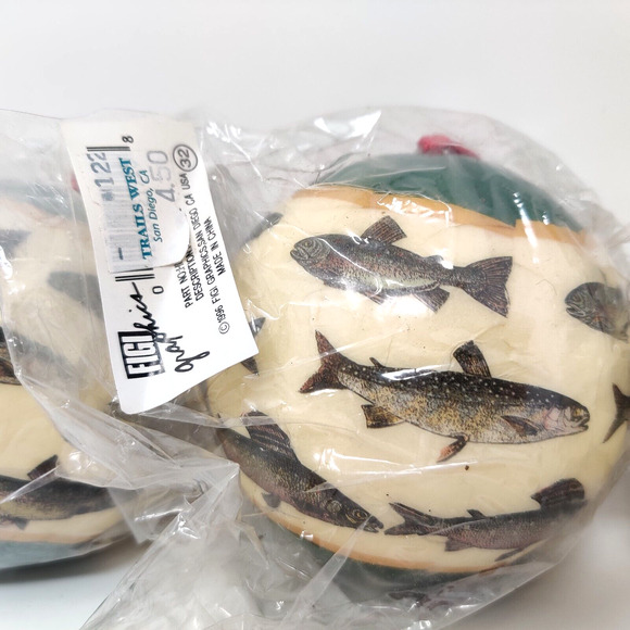 Vintage Fish Ornaments Fishing Trout 4 Balls 12 Sculpture FIGI Graphics 1995-96 - Picture 3 of 16